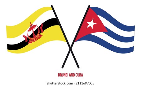 Brunei and Cuba Flags Crossed And Waving Flat Style. Official Proportion. Correct Colors.
