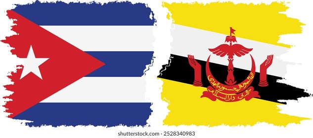 Brunei and  Cuba grunge flags connection, vector