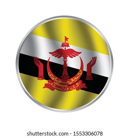 Brunei Darussalam Flag Button. Vector icon flag of Brunei Darussalam on white background. Paper cut style country flag.