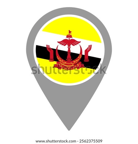 Brunei darussalam flag location pin, flag application, Flag on Location Pin, graphic design, map pointer, vector illustration.