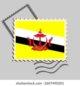 Brunei Darussalam flag postage stamp. Isolated vector illustration on grey post stamp background