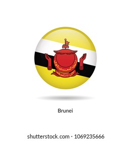 Brunei Darussalam flag - round glossy button. Vector Illustration.