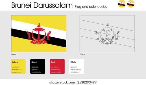 Brunei Darussalam Flaggenversion von farbigen, Umrisse und Icons