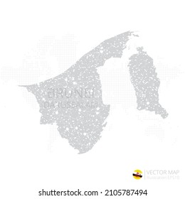 Brunei Darussalam graue Karte einzeln auf weißem Hintergrund mit abstrakter Maschenlinie und Punktwaage. Vektorgrafik eps10