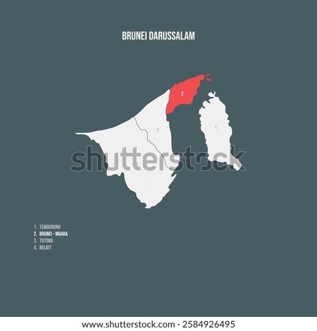 Brunei Darussalam Map with 4 Districts - Brunei Muara