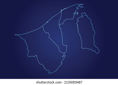 Mapa de Brunei Darussalam de resumen Mapa azul brillante detallado sobre fondo oscuro ilustración del logo 