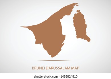 Brunei Darussalam map, brown color and country name. Map of Asia. Vector map on gray background. Symbol for your web site design map logo. app, ui, Travel vector eps10, concept Illustration.