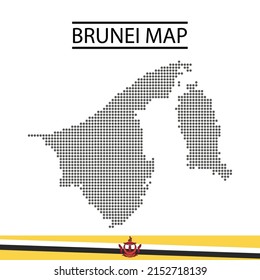 Brunei Darussalam Map dot vector design with illustration of country flag and type isolated editable ready to use
