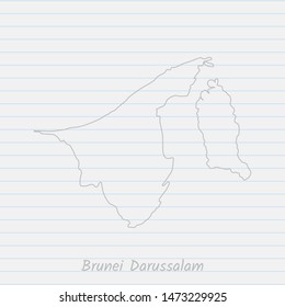 Brunei Darussalam map hand drawn gray outline on notebook background. Vector Illustration EPS10.