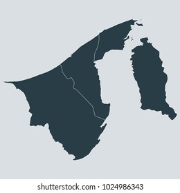 Brunei Darussalam map on white background vector, Brunei Darussalam Map Outline Shape Gray on White Vector Illustration, High detailed Gray illustration map Brunei Darussalam.