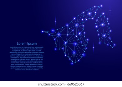 Brunei Darussalam map of polygonal mosaic lines network, rays and space stars of vector illustration.
