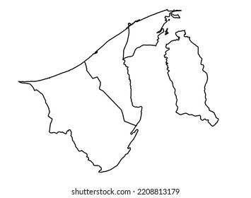 Brunei Darussalam Map shadow in minimal line outline thin shape isolated vector illustration