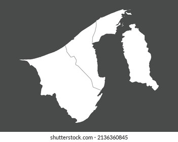 Brunei Darussalam map vector, white color, Isolated on gray background