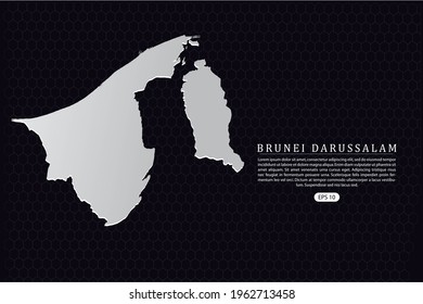 Brunei Darussalam Map - World Map International vector template with White Color isolated on hexagon background - Vector illustration eps 10