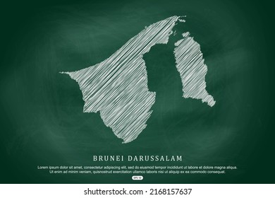 Brunei Darussalam Map - World Map International vector template with white outline graphic sketch and old school style  isolated on Green Chalkboard background - Vector illustration eps 10