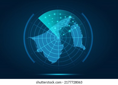 Brunei Darussalam Map - World Map International vector template with futuristic circle radar style HUD, GUI, UI interface isolated on blue background for design - Vector illustration eps 10