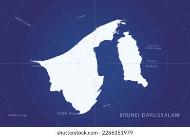 Brunei Darussalam Map - World Map International vector template with High detailed and white color including circle line on blue background for design, infographic - Vector illustration eps 10