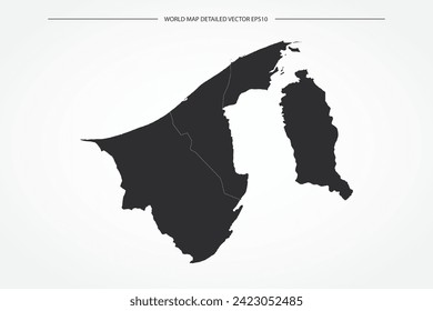 Brunei Darussalam Map - World Map International vector template with High detailed with black and white outline color isolated on white background - Vector illustration eps 10