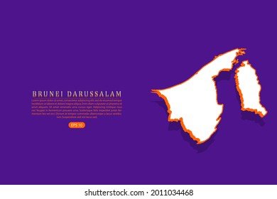 Mapa de Brunei Darussalam - Mapa mundial del vector con estilo isométrico que incluye sombra, color blanco y naranja sobre fondo morado - Ilustración vectorial eps 10