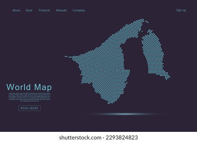 Brunei Darussalam Map - World map vector template with blue dots, grid, grunge, halftone style isolated on dark purple background for website, technology design - Vector illustration eps 10