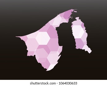 Brunei Darussalam map-Purple map made of hexagon on black and gray background, gradient color. Vector illustration eps 10.