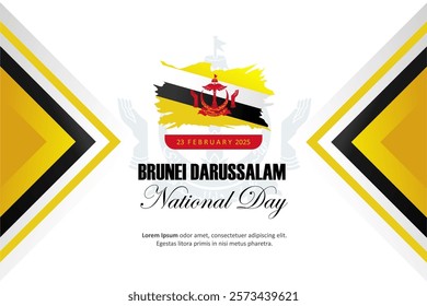 Brunei Darussalam national day 23 February 2025 background design with brush flag effect and gradient background. Best for Brunei  Darussalam Independence Day and National Day Celebration