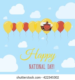 Brunei Darussalam National Day Flat Patriotic Poster. Row of Balloons in Colors of the Bruneian flag. Happy National Day Brunei Darussalam Card with Flags, Balloons, Clouds and Sky.
