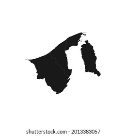 Mapa negro suave de Brunei Darussalam con detalles blancos aislado fondo blanco, eps 10