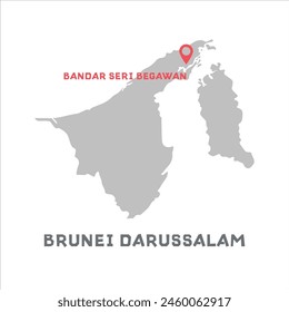 Brunei darussalam vector map illustration, country map silhouette with mark the capital city of Brunei darussalam inside. vector illustration. Every country in the world is here