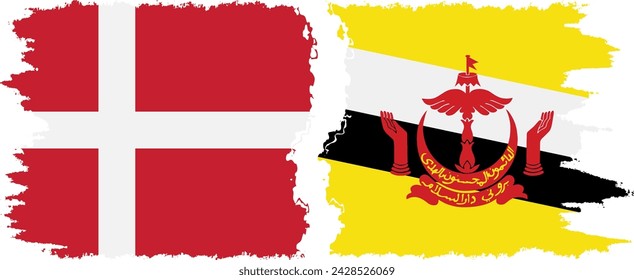 Brunéi y Dinamarca grunge banderas de conexión, vector