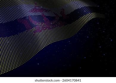 Brunei digital flag made of dots, waving over a starry dark background