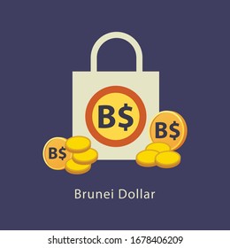 Brunei Dollar Money bag icon flat design