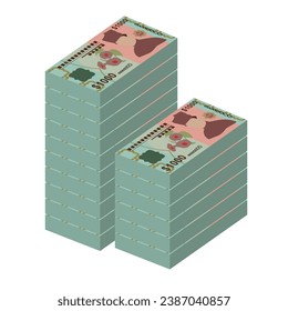 Brunei Dollar Vector Illustration. Brunei money set bundle banknotes. Paper money 1000 BND. Flat style. Isolated on white background. Simple minimal design.