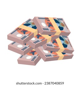Brunei Dollar Vector Illustration. Brunei money set bundle banknotes. Paper money 500 BND. Flat style. Isolated on white background. Simple minimal design.