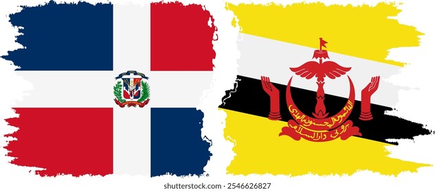 Brunei and Dominican Republic grunge flags connection, vector