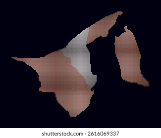 Brunei dotted map. Digital style map of the country on a dark background. Brunei shape with square dots. Colored dots style. Small size squares. Stylish vector illustration.