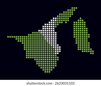 Brunei dotted map. Digital style map of the country on dark background. Brunei shape with square dots. Colored dots style. Large size squares. Trending vector illustration.