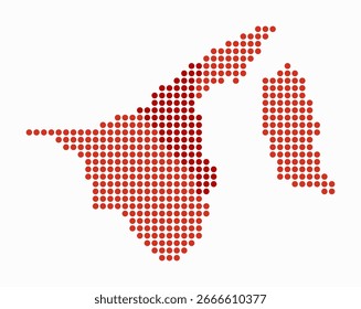 Brunei gepunktete Karte. Digitale Landkarte auf weißem Hintergrund. Brunei Form mit Kreispunkten. Farbige Punkte. Große Kreise. Lebendige Vektorgrafik.