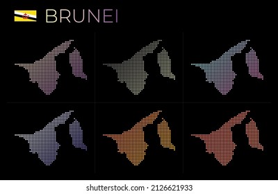 Brunei dotted map set. Map of Brunei in dotted style. Borders of the country filled with beautiful smooth gradient circles. Astonishing vector illustration.