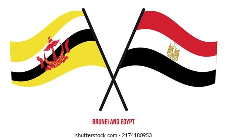 Brunei and Egypt Flags Crossed And Waving Flat Style. Official Proportion. Correct Colors.