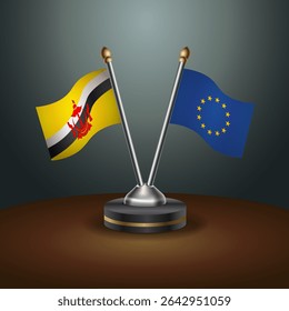 Brunei and European Union table flags relation with gradient backgrund