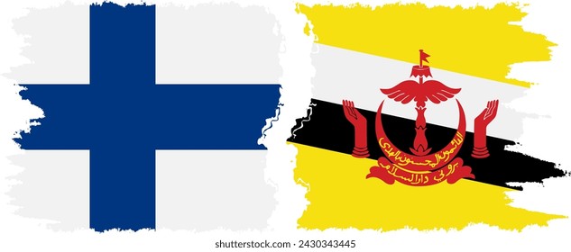 Brunei and Finland grunge flags connection, vector