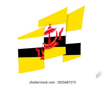 Brunei flag in an abstract ripped design. Modern design of the Brunei flag. Vector icon.