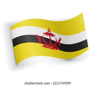 Bandera de Brunéi doblada y tendida sobre fondo blanco