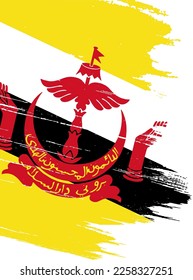 Brunei flag with brush paint textured isolated  on png or transparent background