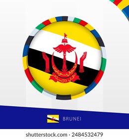 Bandera de Brunéi con borde de círculo colorido. Icono de Vector.
