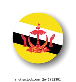Brunei flag - flat vector circle icon or badge with dropped shadow.