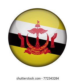 brunei Flag in glossy round button of icon. brunei emblem isolated on white background. National concept sign. Independence Day. Vector illustration.