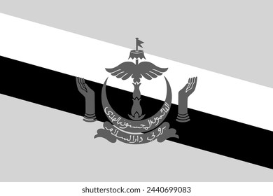 Bandera de Brunei - ilustración vectorial monocromática en escala de grises. Bandera en blanco y negro