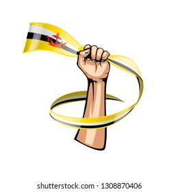 Brunei flag and hand on white background. Vector illustration